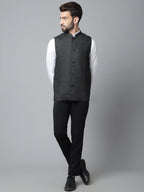 Even Apparels Men's Black Pure Wool Nehru Jacket