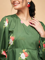 InWeave Women's Green Small Flower Belted Dress - Distacart