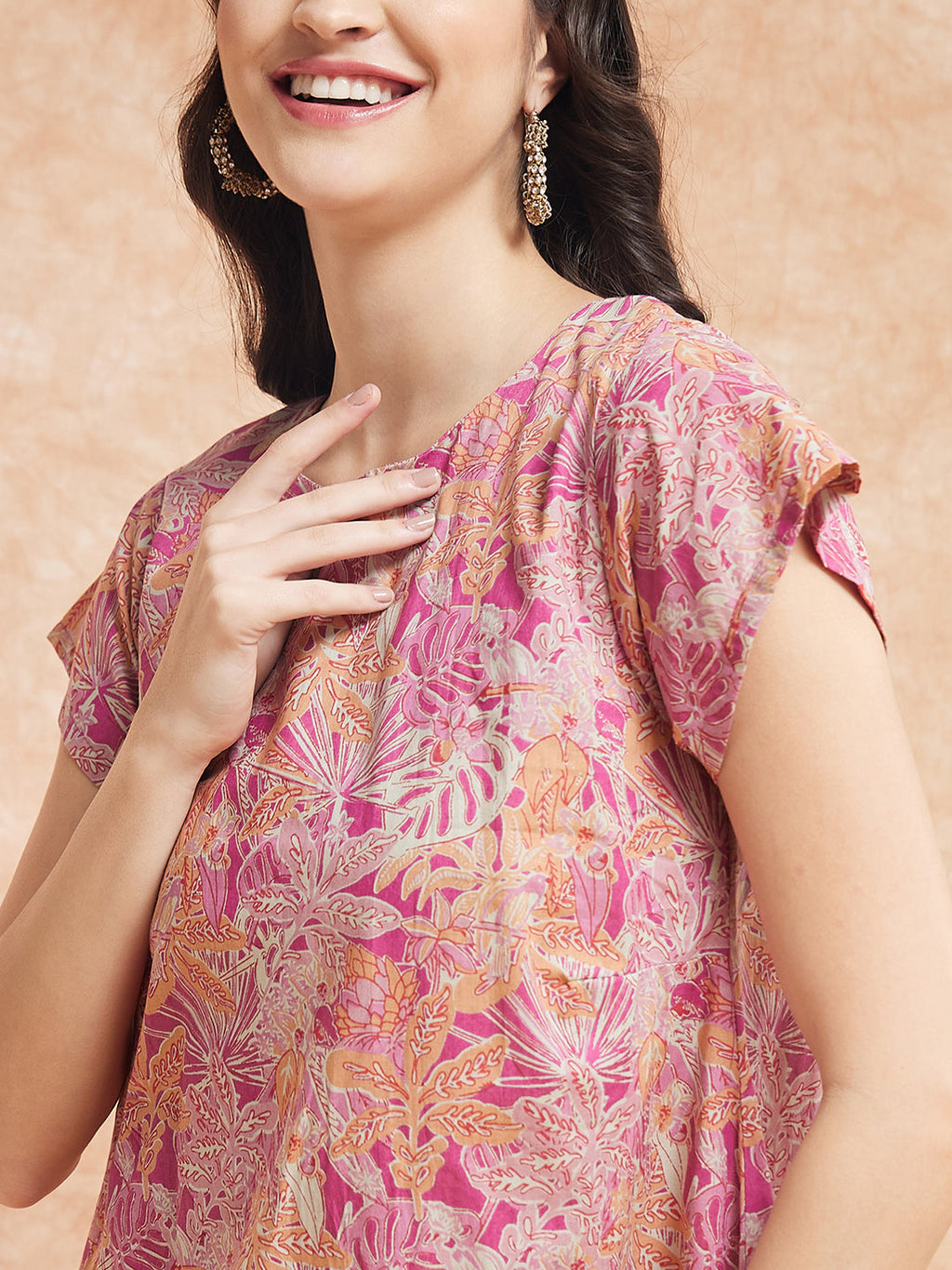 InWeave Women's Pink Coral Floral Print A Line Dress - Distacart