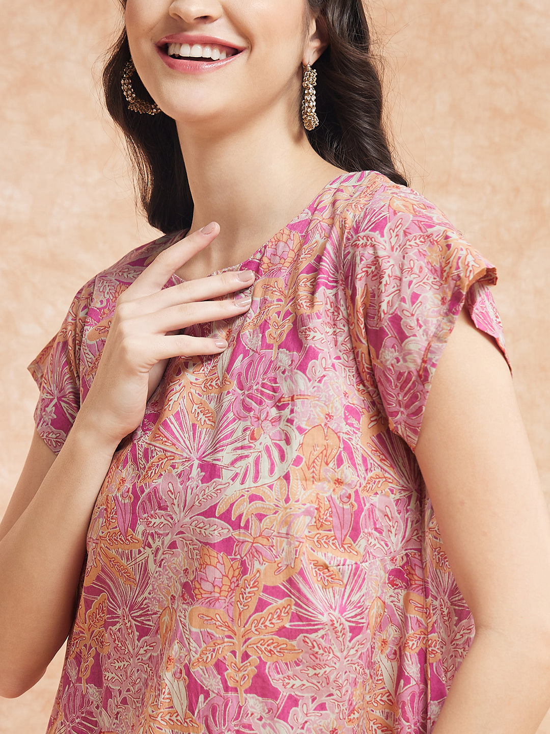 InWeave Women's Pink Coral Floral Print A Line Dress - Distacart