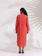 trueBrowns Orange Cotton Embroidered Flared Dress - Distacart