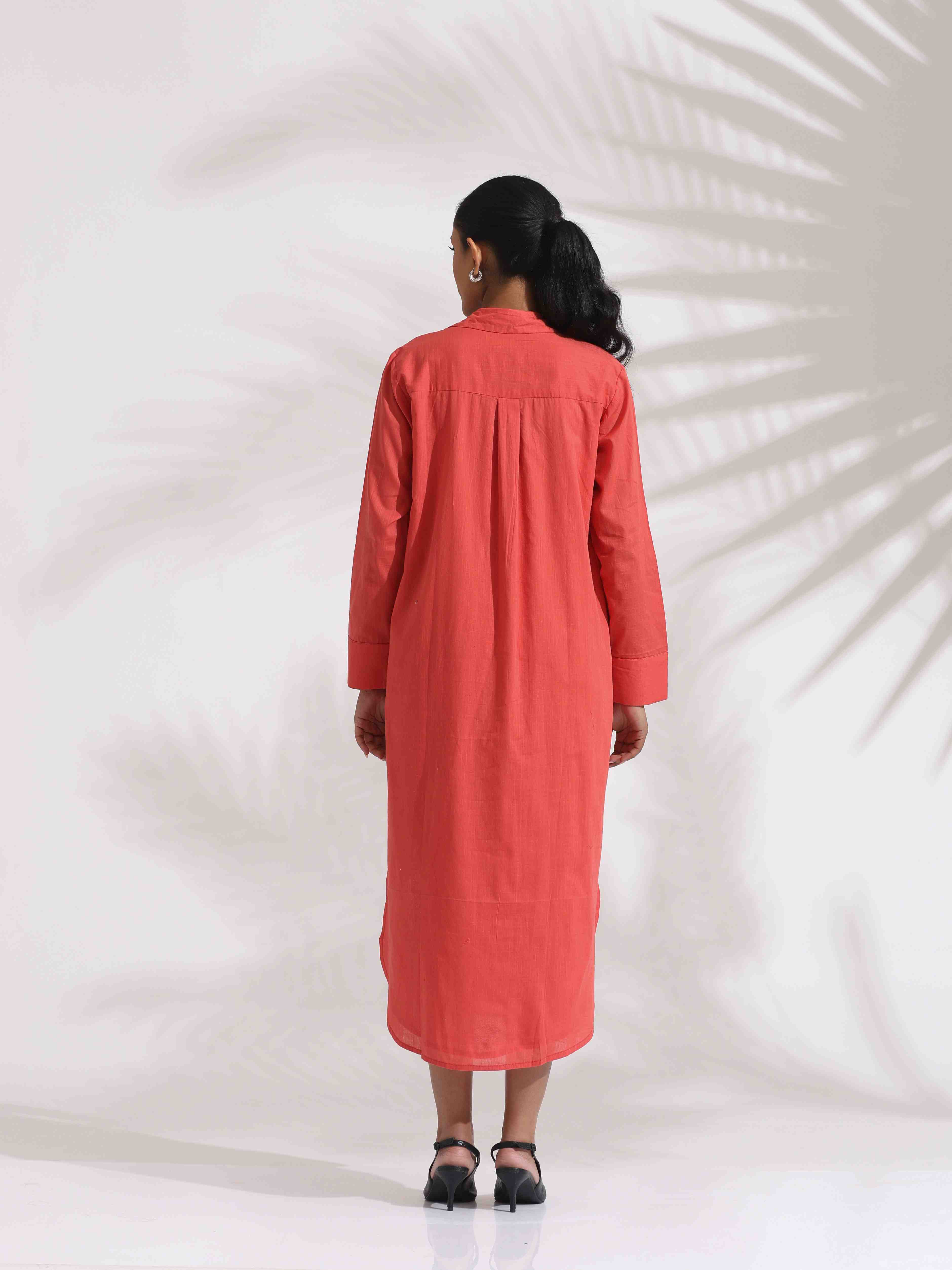 trueBrowns Orange Cotton Embroidered Flared Dress - Distacart