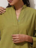 trueBrowns Pear Green Cotton Linen Kurta Pant Set - Distacart