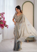 Evanik Designer Heavy Fendy Satin With Beads Embroidered Work Saree With Unstitched Blouse - Distacart