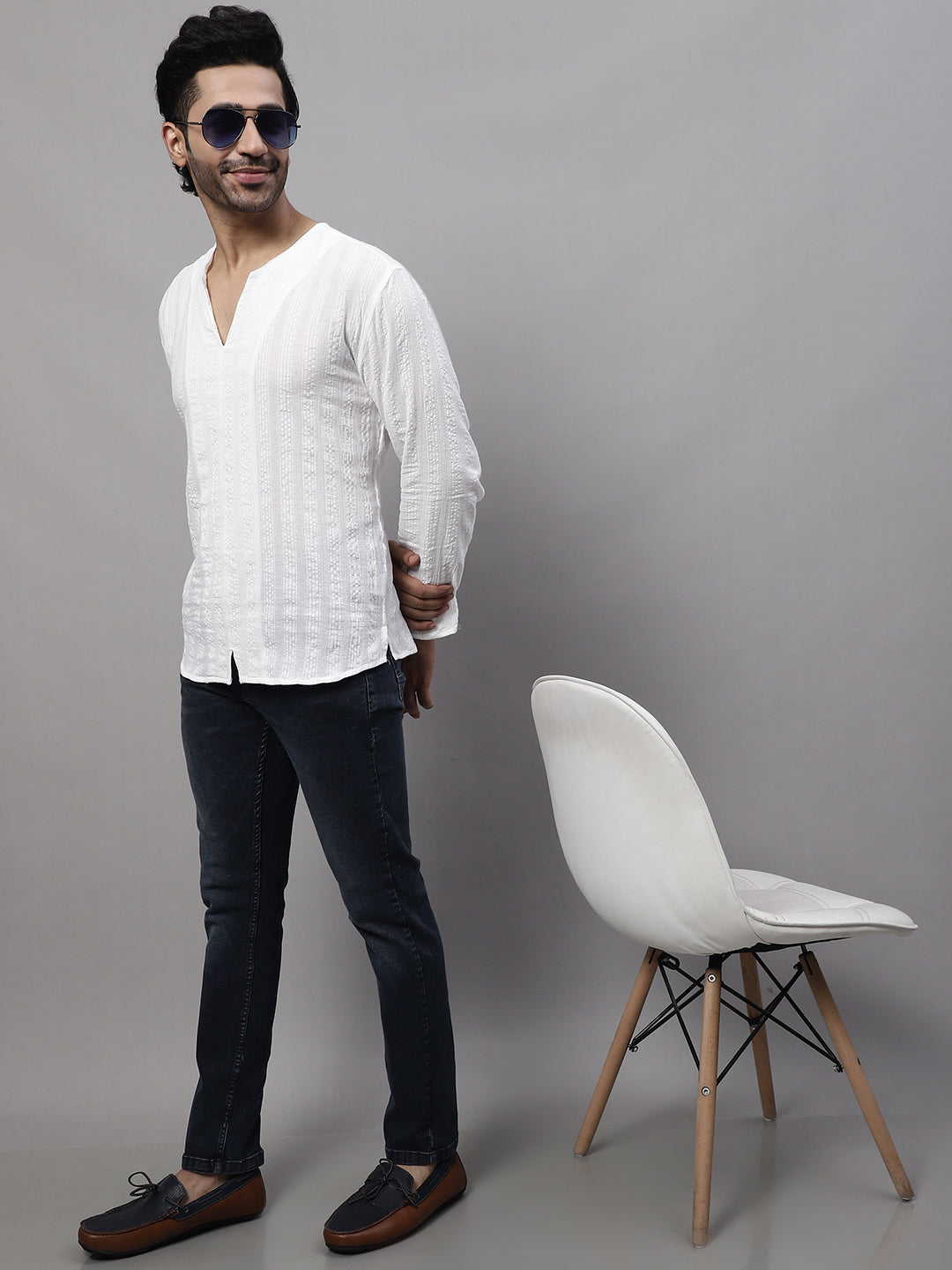 Even Apparels White Pure Cotton Open Neck Kurta - Distacart