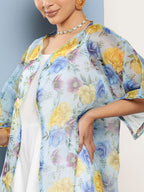 InWeave Women's Cream Strappy With Blue Floral Print Cape
