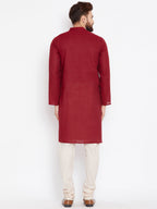 Even Apparels Maroon Pure Cotton Kurta With Band Collar - Distacart