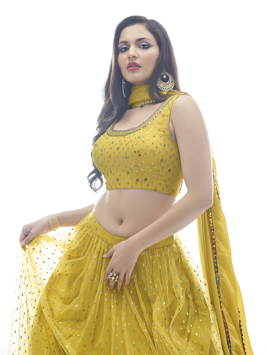 Myra Mustard Art Silk Designer Lehenga