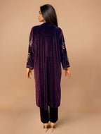 trueBrowns Maroon Velvet Embroidered Kurta Set - Distacart