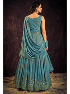 Myra Blue Real Georgette Designer Gown Style Suit - Distacart
