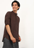 Fabmade Cocoa Drift Linen Short Kurta
