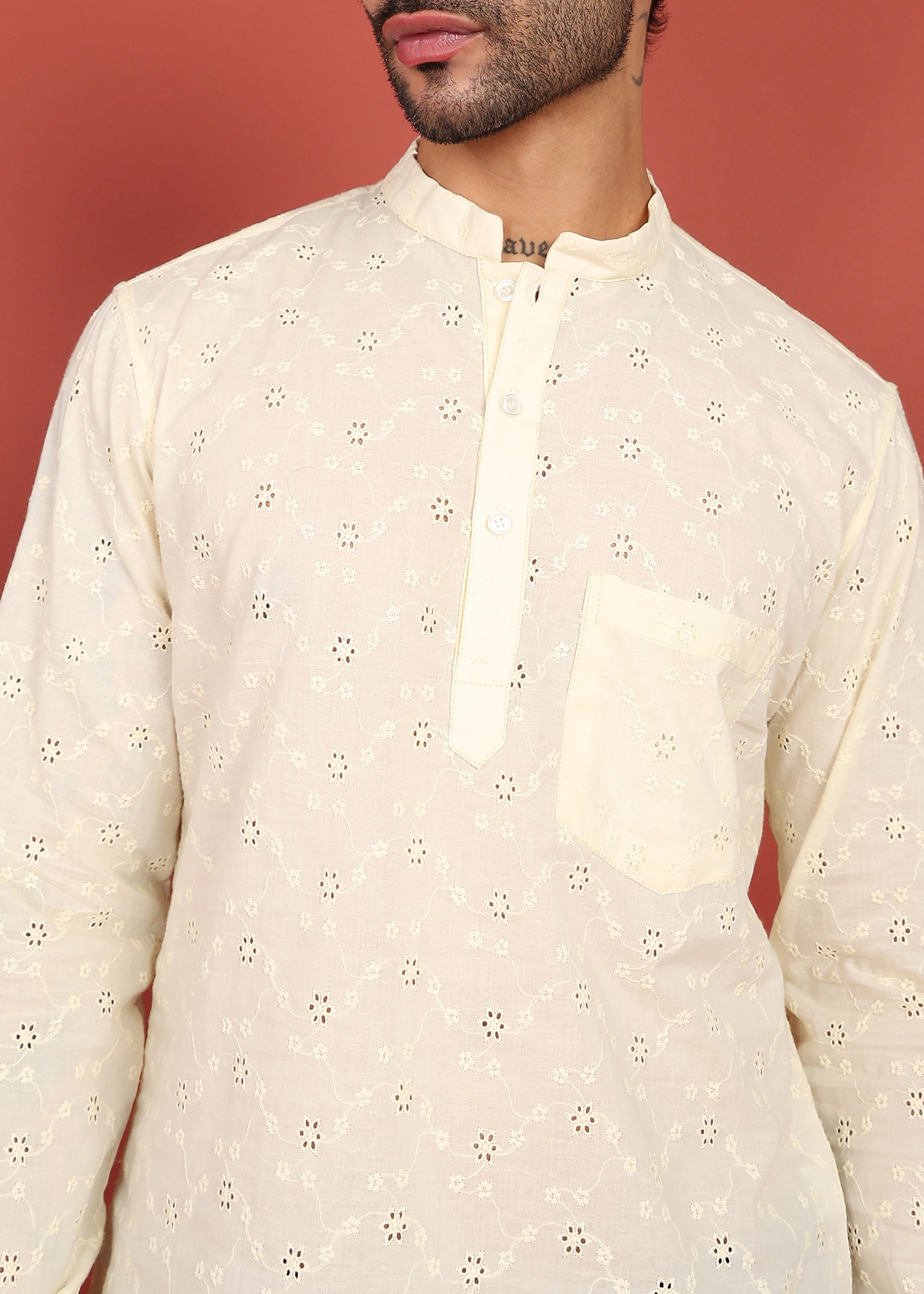Fabmade Ivory Noor Dotted Short Kurta