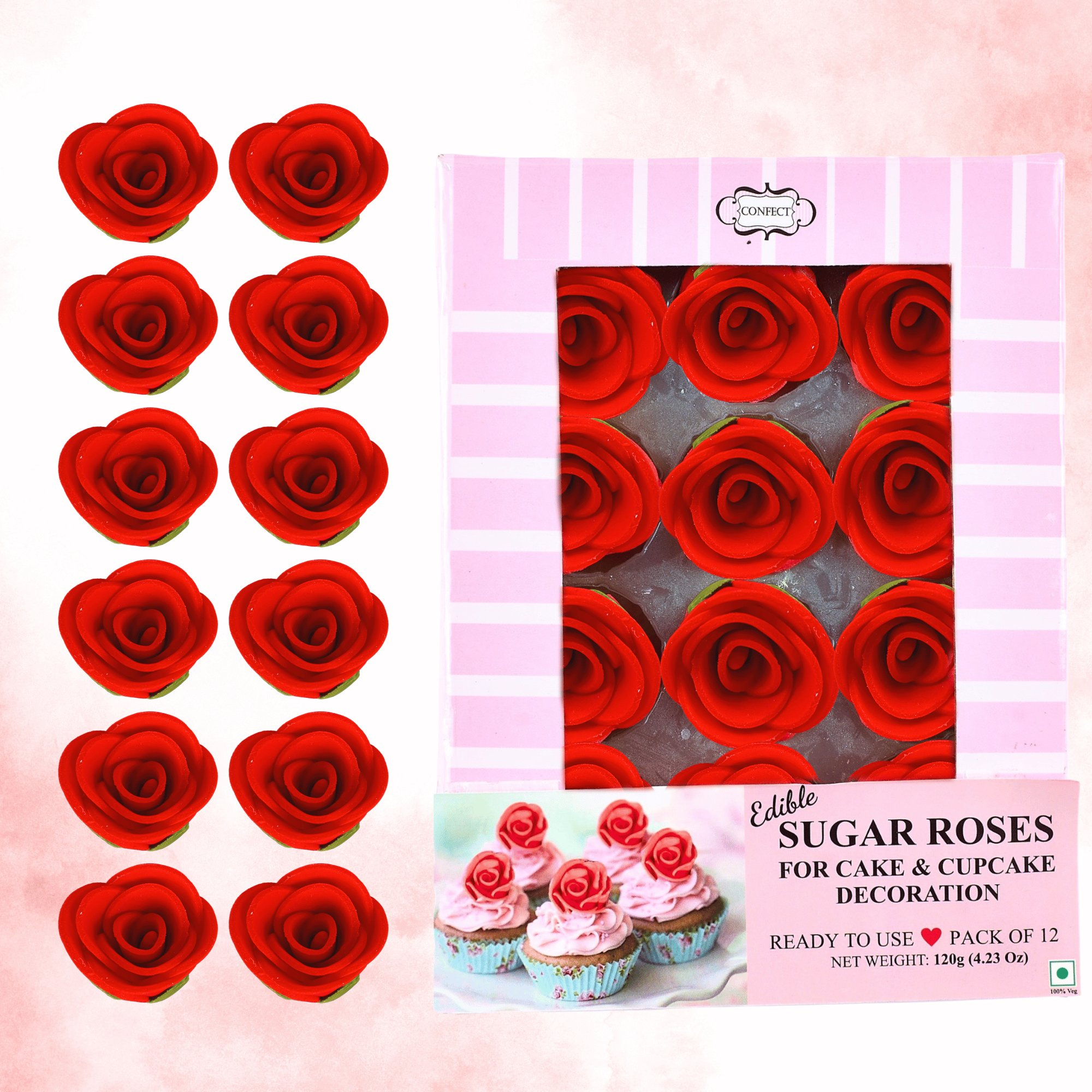 sugar flowers for cake cupcake decoration red 120 gms