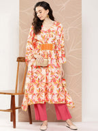 Ahalyaa Women Floral Printed Flared Sleeves Gotta Patti Crepe Kaftan Kurta - Distacart