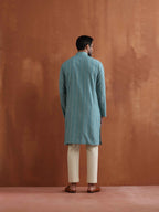 trueBrowns Men's Green Textured Cotton Dobby Kurta