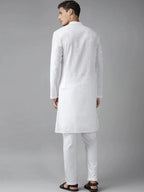 Fabmade Men White Cotton Linen Kurta