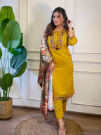 The52 Women's Gorgeous Viscose Embroidery Straight Kurta with Pant And Dupatta Set - Distacart