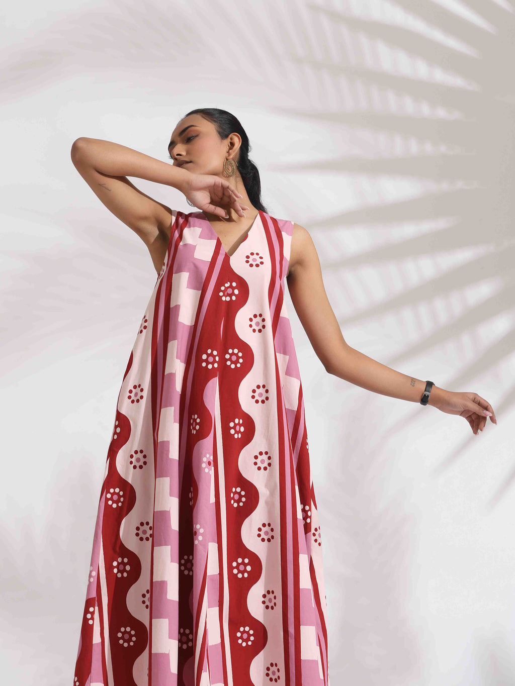 trueBrowns Pink Cotton Abstract Print Dress - Distacart
