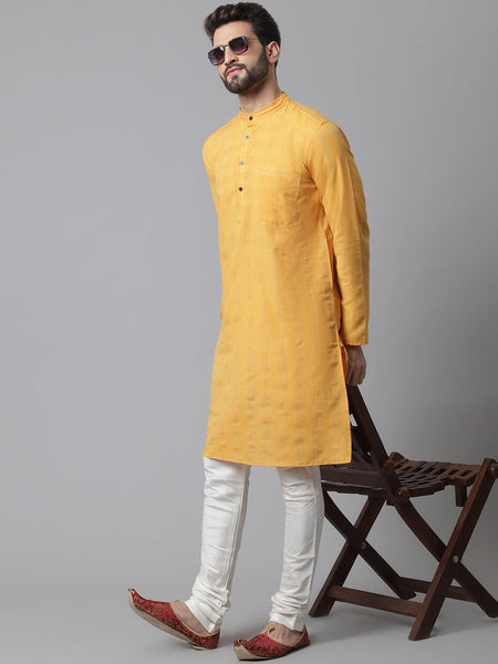 Even Apparels Yellow Kurta With Band Collar