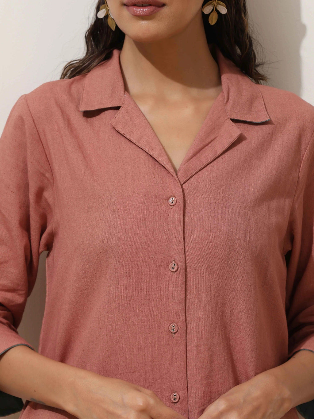 trueBrowns Peach Cotton Linen Kurta Pant Set - Distacart