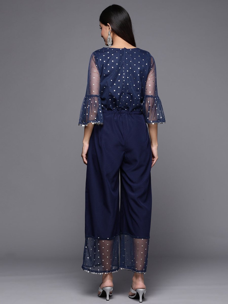 Ahalyaa Printed Bell Sleeves Crepe Basic Jumpsuit With Waist Tie-Ups - Distacart