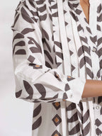 trueBrowns White Cotton Stripe Print Pleated Kurta Set - Distacart