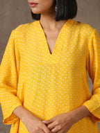 trueBrowns Yellow Bandhani Flare Printed Silk Co-Ord Set | Relove - Distacart