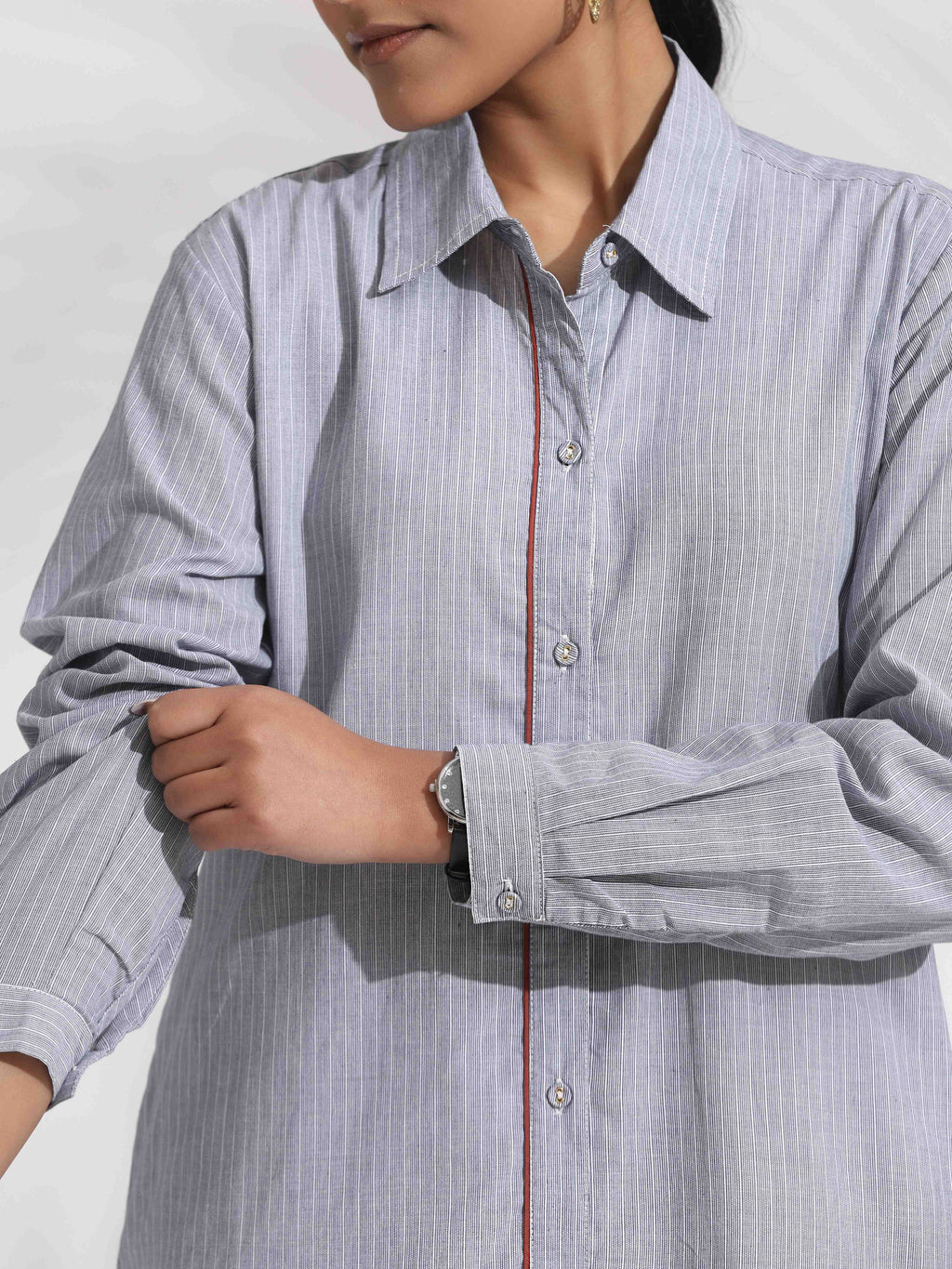 trueBrowns Grey Stripe Cotton Shirt Dress - Distacart
