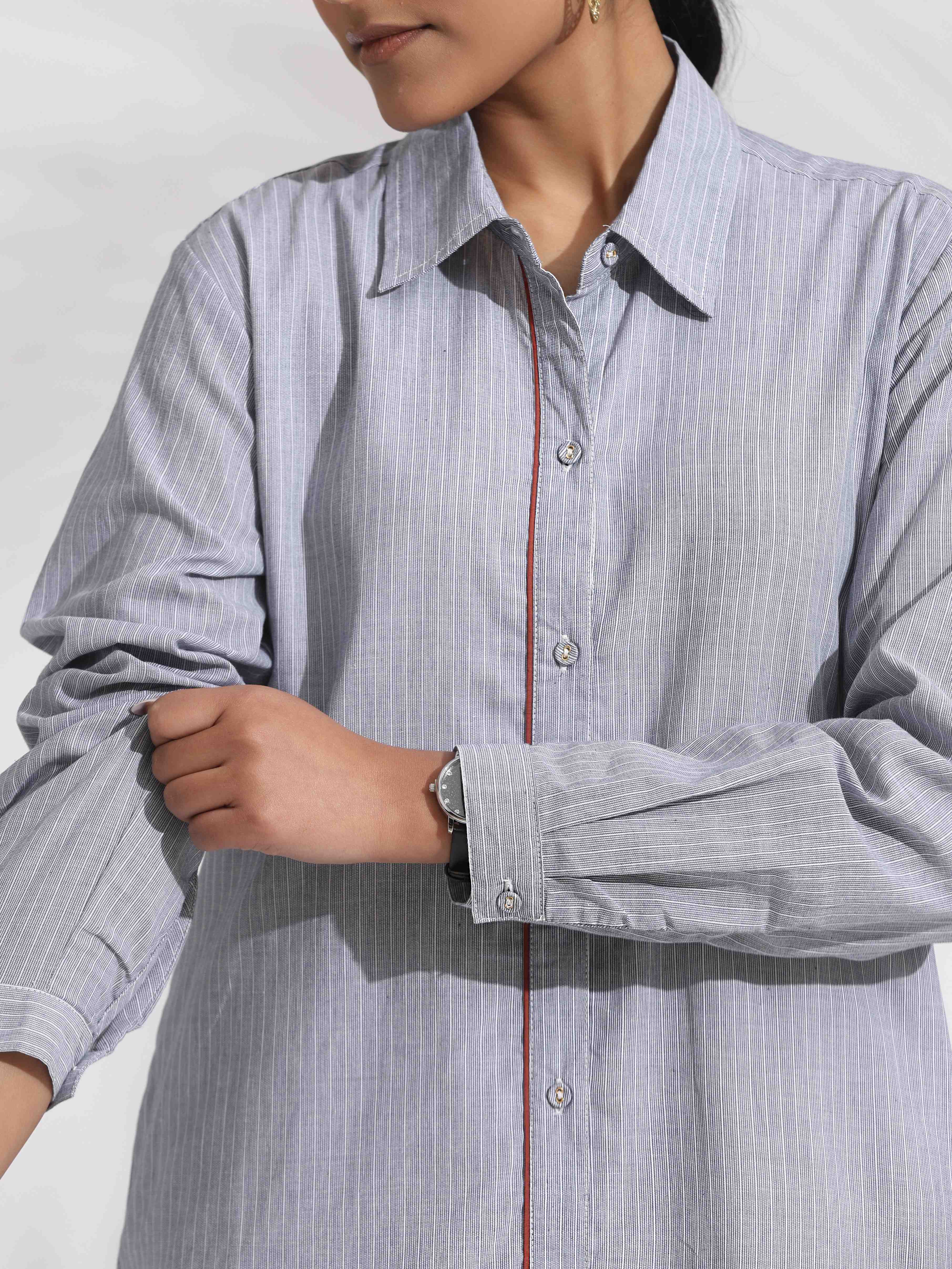 trueBrowns Grey Stripe Cotton Shirt Dress - Distacart