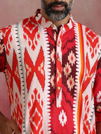 trueBrowns Men's Maroon Ikat Print Mandarin Collar Kurta