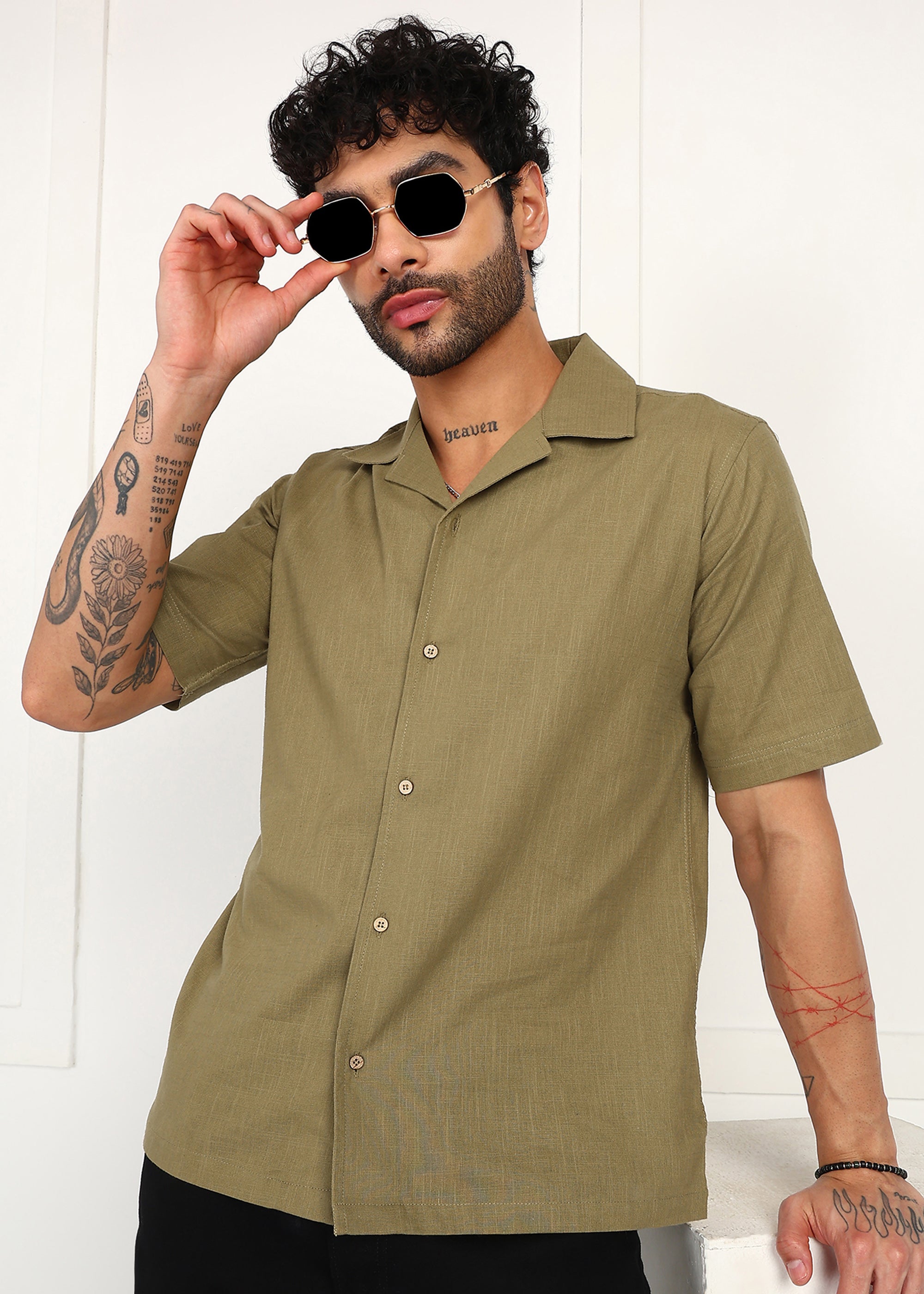 Fabmade Olive Breeze Linen Shirt