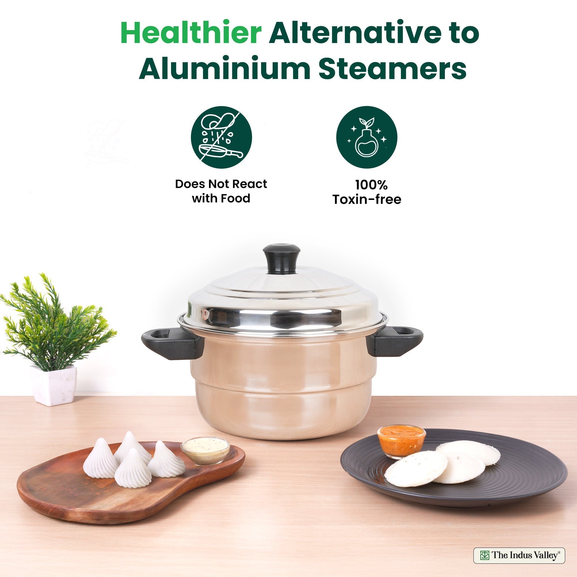 The Indus Valley Premium Stainless Steel idlipot regular with mini idli plates-(3+1) Idli/ Momo Maker/  Veg Steaming Set, Tri-ply Induction Bottom, 4 Plates