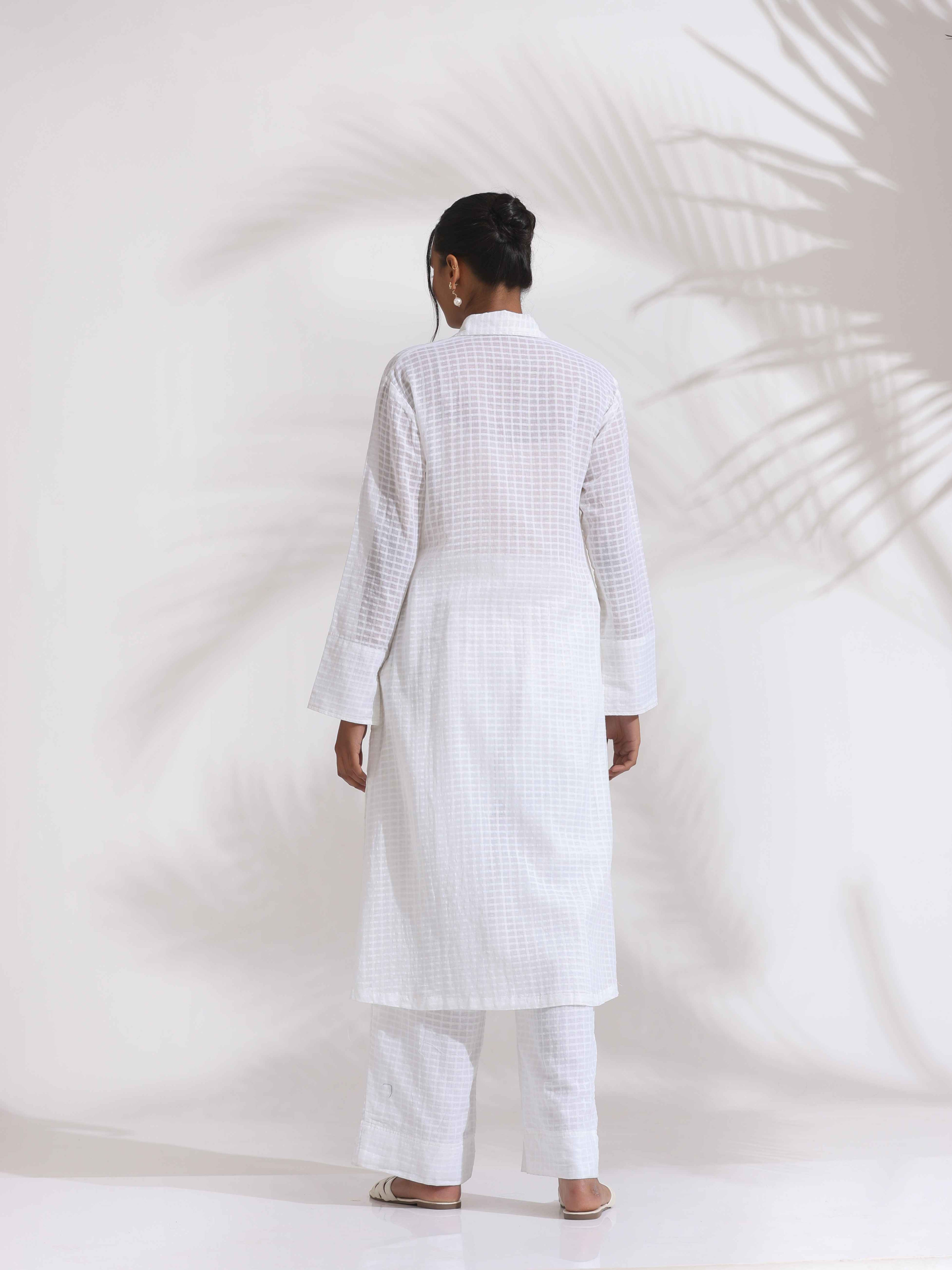trueBrowns White Check Cotton Kurta Set - Distacart