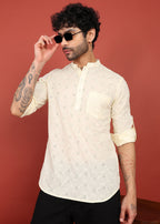 Fabmade Ivory Bloom Embroidered Short Kurta
