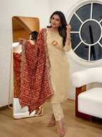 The52 Women's Gorgeous Viscose Embroidery Straight Kurta with Pant And Dupatta Set - Distacart
