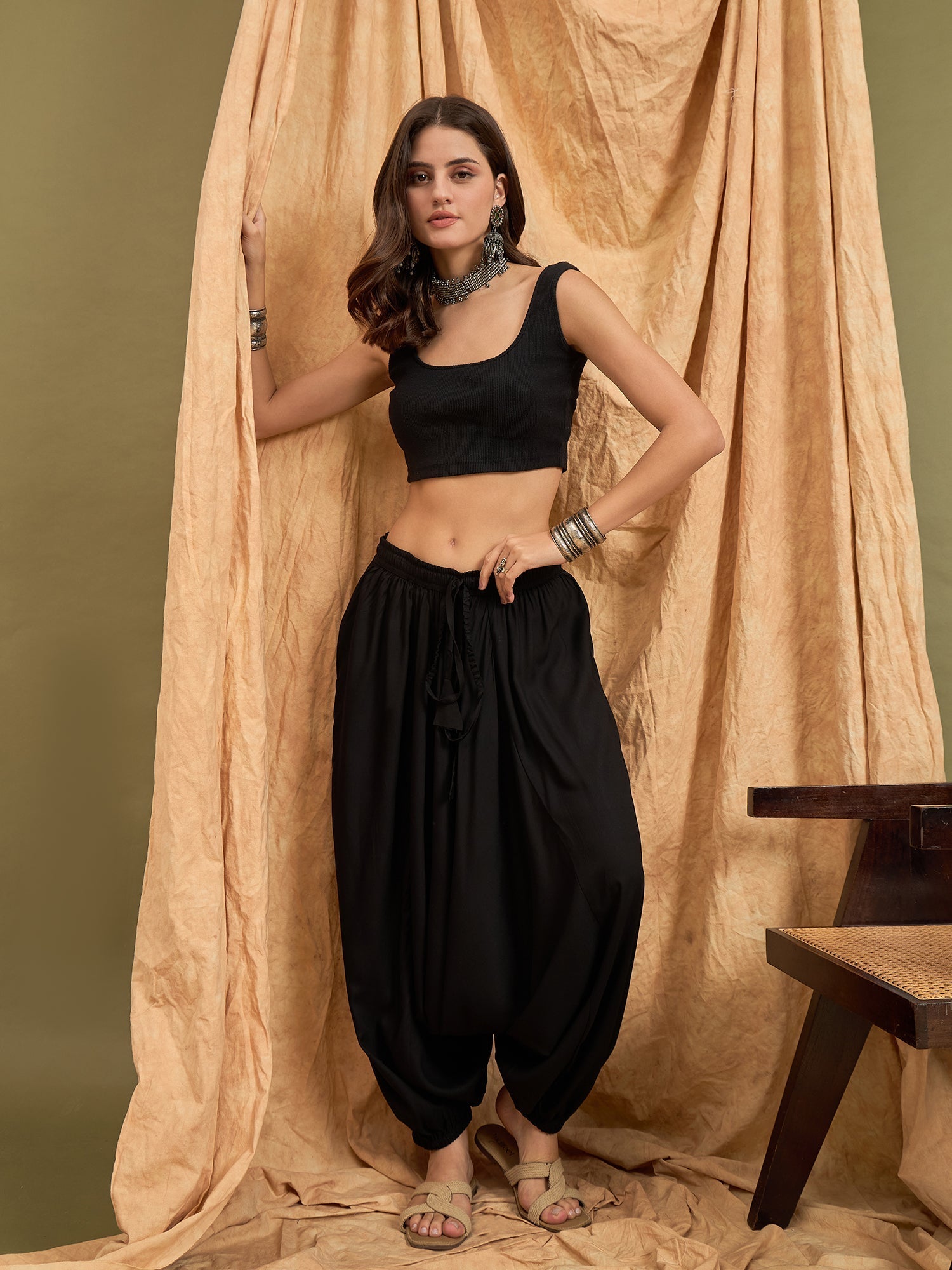 InWeave Black Solid Harem Pant