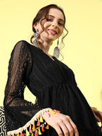 InWeave Women's Black Lacy Dress With Tassles - Distacart