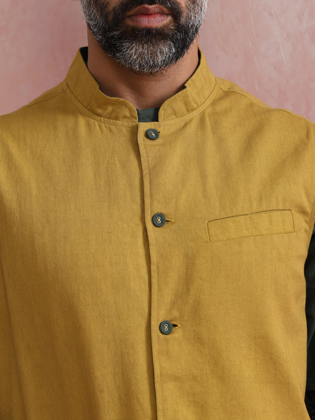 trueBrowns Men's Mustard Cotton Reversible Nehru Jacket