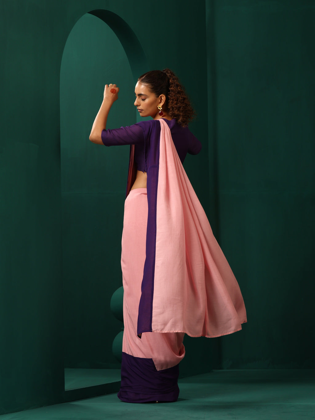 trueBrowns Pink Purple Muslin Silk Ready to Wear Saree