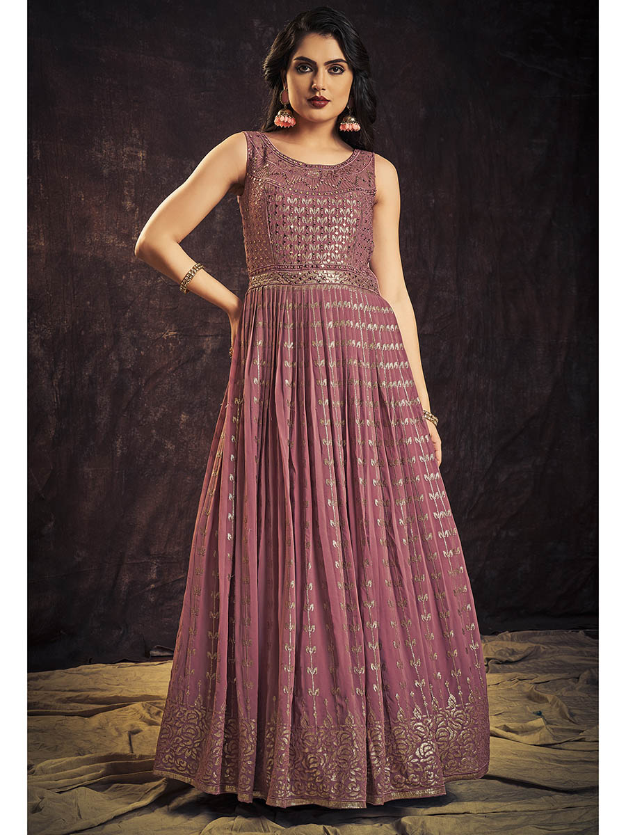 Myra Mauve Real Georgette Designer Gown Style Suit - Distacart