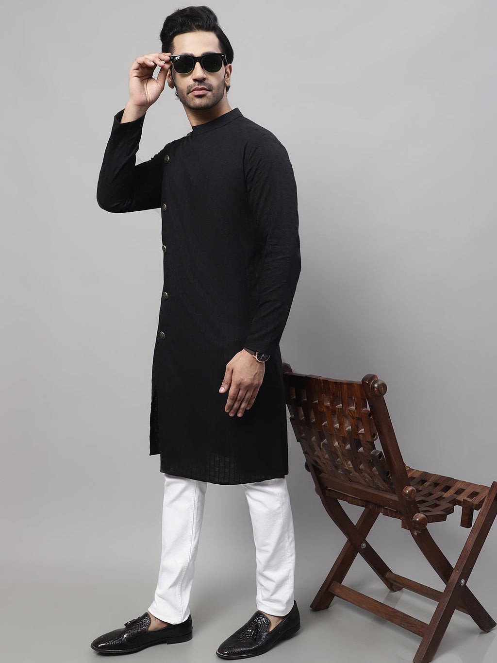 Even Apparels Black Sherwani Kurta With Asymetrical Cut