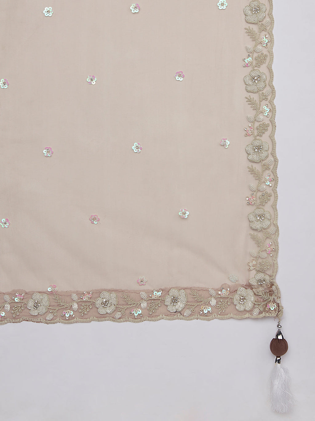 House of Panchhi Rose Gold Pure Georgette Sequins And Thread Embroidery Lehenga Choli & Dupatta