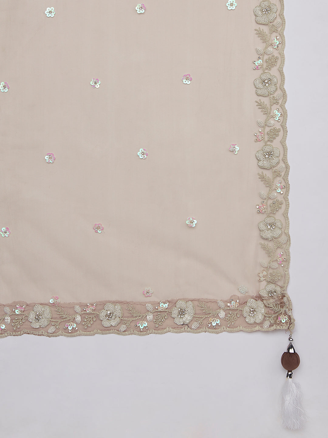 House of Panchhi Rose Gold Pure Georgette Sequins And Thread Embroidery Lehenga Choli & Dupatta