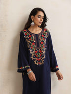 trueBrowns Blue Kashmiri Embroidered Woollen Phiran Kurta - Distacart