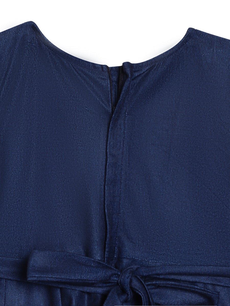 Ahalyaa Girls Navy Blue Velvet Angrakha Gotta Patti Kids Kurta with Palazzos - Distacart