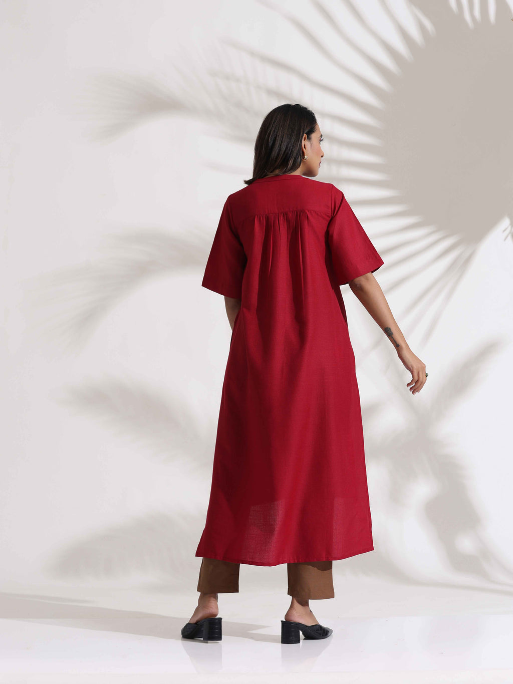 trueBrowns Maroon Slub Highslit Kurta Set - Distacart