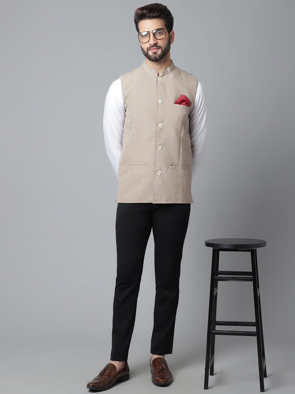 Even Apparels Men's Brown Nehru Jacket With Welt Pockets