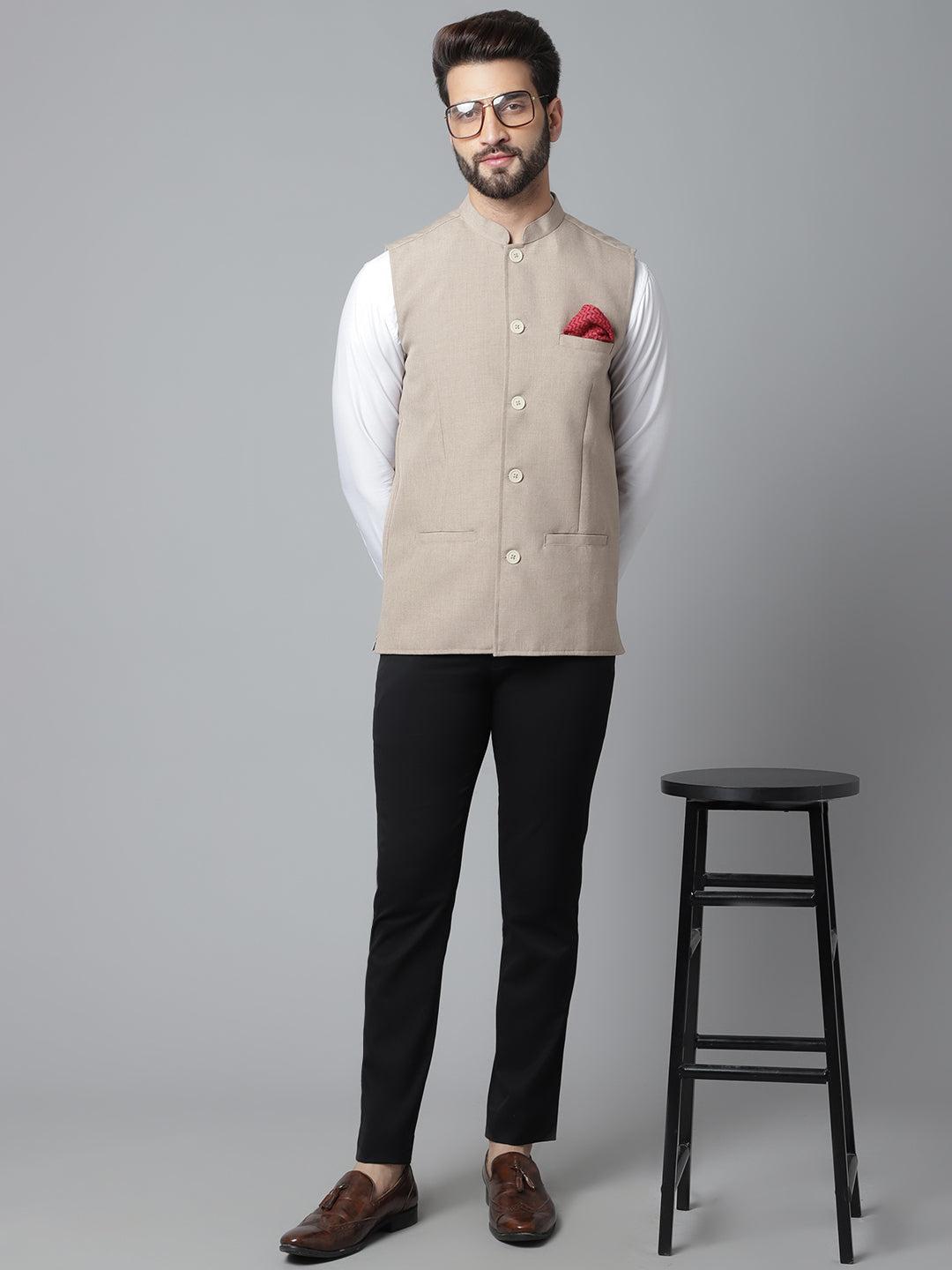 Even Apparels Men's Brown Nehru Jacket With Welt Pockets