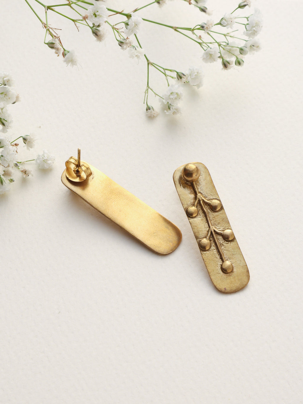 trueBrowns Brass Embossed Rectangular Earrings - Distacart