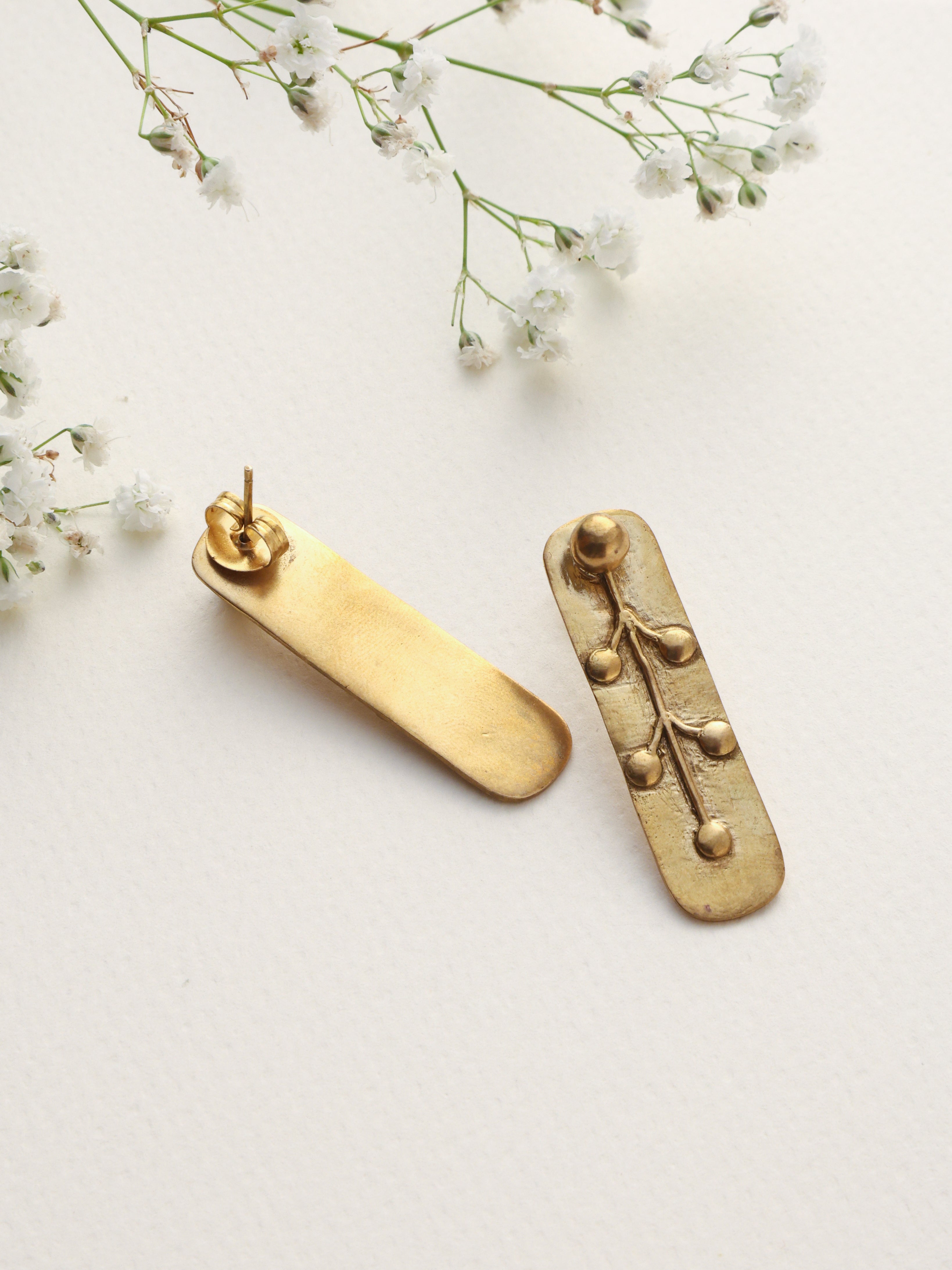 trueBrowns Brass Embossed Rectangular Earrings - Distacart
